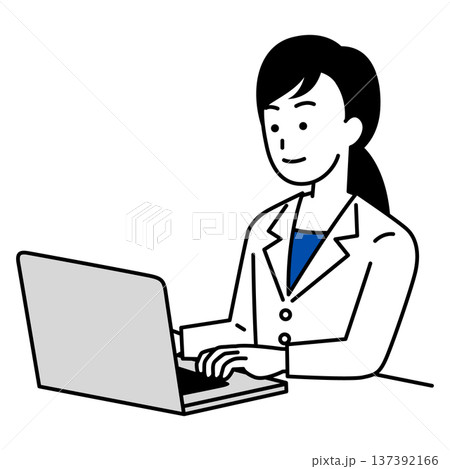 ノートパソコンで仕事をする医師の女性 137392166
