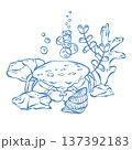 Vector illustration with a marine theme. Underwater world, seaside vacation in blue. Cute crab in doodle. 137392183