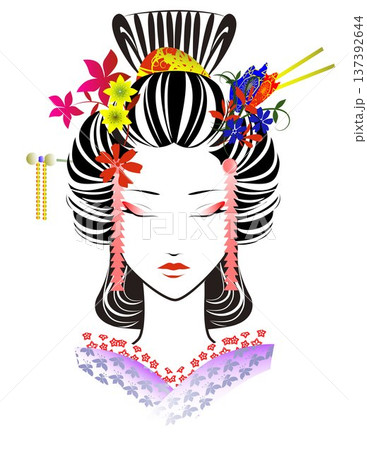 女性の顔、日本髪、着物 137392644