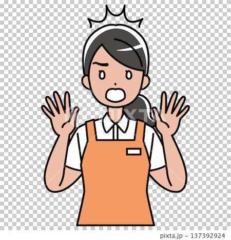 Illustration of a surprised Southeast Asian woman in an apron 137392924