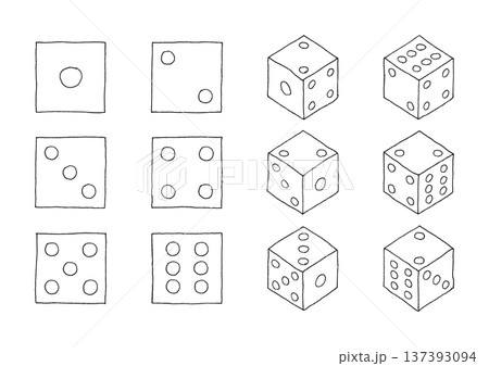 手描きのサイコロのシンプルな線画イラストセット 137393094