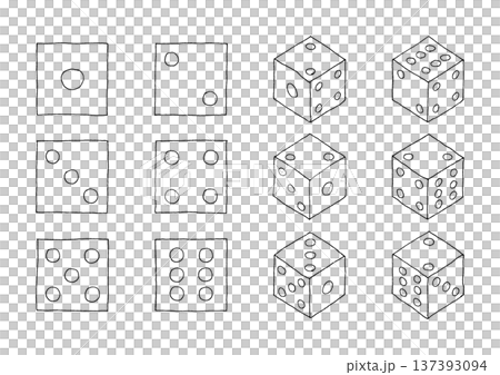 手描きのサイコロのシンプルな線画イラストセット 137393094