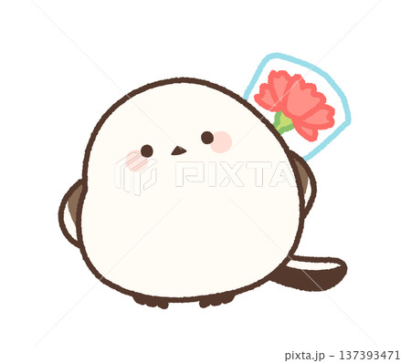 カーネーションを背中に隠しているシマエナガ 137393471