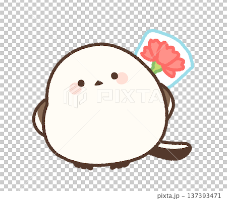 カーネーションを背中に隠しているシマエナガ 137393471