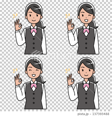 笑顔でOKサインをする制服の外国人女性のイラスト 笑顔でOKサインをする制服の外国人女性のイラスト 137393488