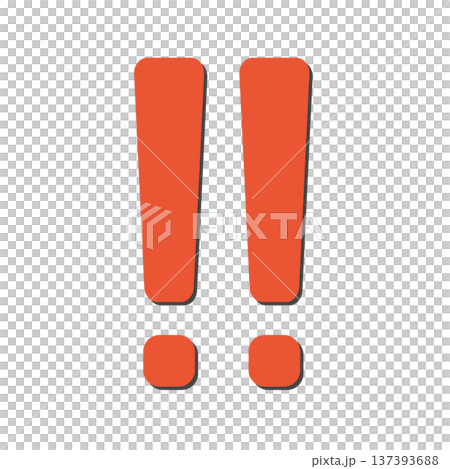 A simple double exclamation mark icon (red) that can be used for illustrations 137393688