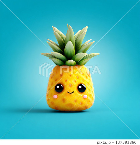 パイナップルのかわいいキャラクター フルーツモチーフのマスコットイラスト　AI画像 137393860