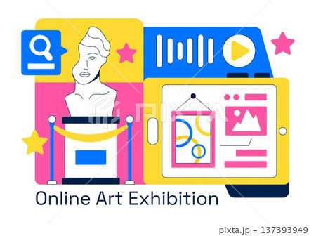 Online Art Exhibition Virtual Gallery Digital Artwork Showcase Illustration Featuring People Viewing Creative Paintings Through Laptop Screen Online Art Exhibition Virtual Gallery Digital Artwork Showcase Illustration Featuring People Viewing Creative Paintings Through Laptop Screen 137393949