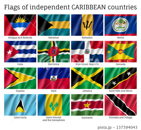 Wavy flags of independent Caribbean countries Wavy flags of independent Caribbean countries 137394043