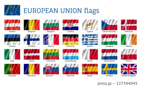 Waving flags of European Union 137394045