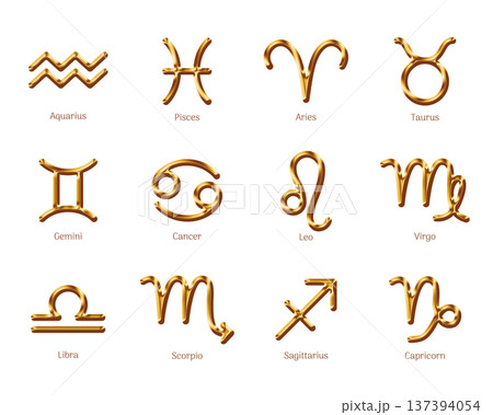 Golden zodiac symbols isolated on white 137394054