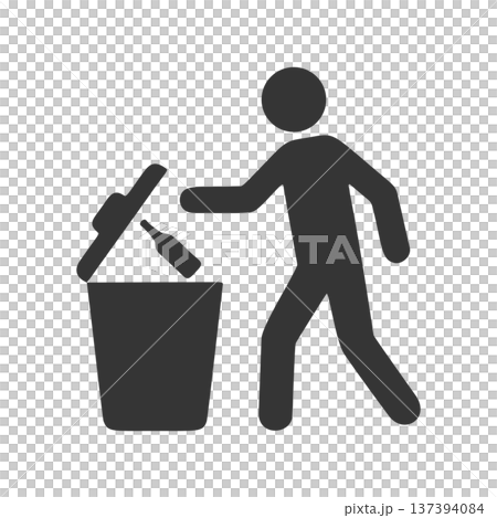 一個人將垃圾丟進垃圾桶的剪影圖標 137394084