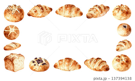 いろいろなパンの水彩イラストフレーム 137394138
