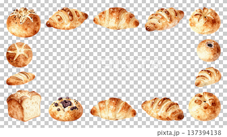 いろいろなパンの水彩イラストフレーム 137394138