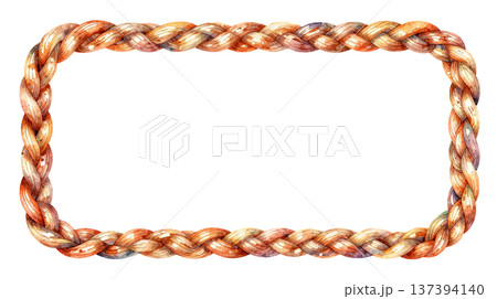 編み紐の長方形フレームデザイン、水彩イラスト 137394140