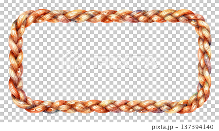 編み紐の長方形フレームデザイン、水彩イラスト 137394140
