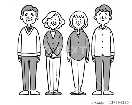 家族二世帯　全身　ベクター（モノクロ） 137394339