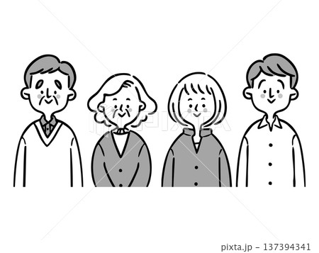 様々な年代の夫婦のイラスト　上半身　ベクター（モノクロ） 137394341