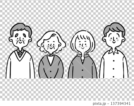 様々な年代の夫婦のイラスト　上半身　ベクター（モノクロ） 137394341