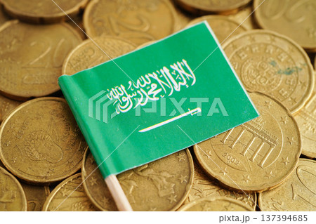 Online shopping, Shopping cart box on Saudi Arabia flag, import export, finance commerce. 137394685