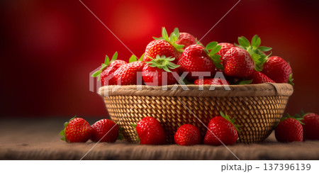 Strawberry fruit on basket copy space background, AI Generated 137396139
