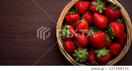 Strawberry fruit on basket copy space background, AI Generated Strawberry fruit on basket copy space background, AI Generated 137396514