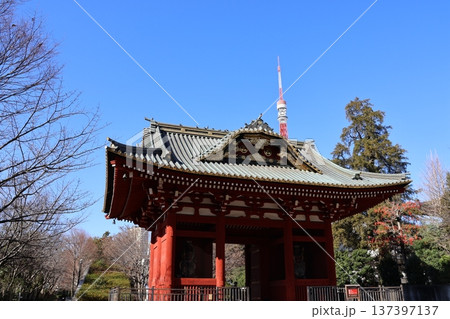 重要文化財・増上寺三解脱門と東京タワー 重要文化財・増上寺三解脱門と東京タワー 137397137