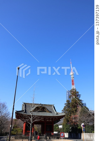 重要文化財・増上寺三解脱門と東京タワー 137397139