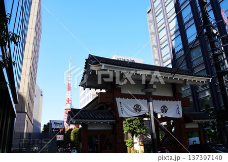 増上寺大門と東京タワー 増上寺大門と東京タワー 137397140