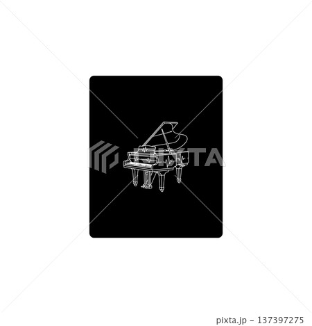 Grand Piano Icon White on Black Square Background 137397275