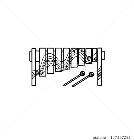 Detailed Xylophone Line Drawing with Mallets 137397281