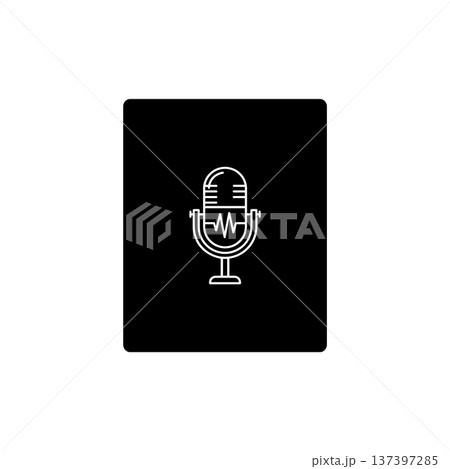 Retro Microphone Icon White on Black Square Background 137397285