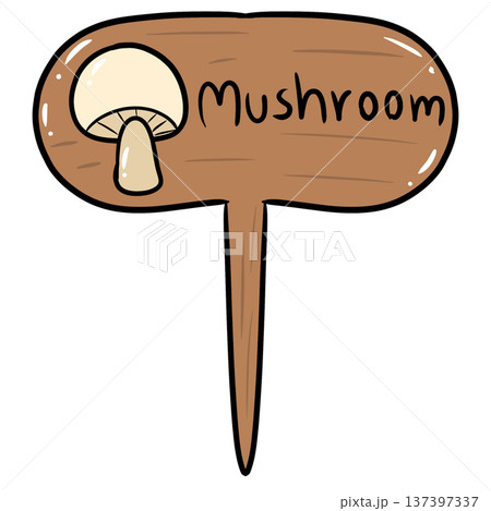 Mushroom Wooden Garden Plant Marker Cartoon Illustration 137397337