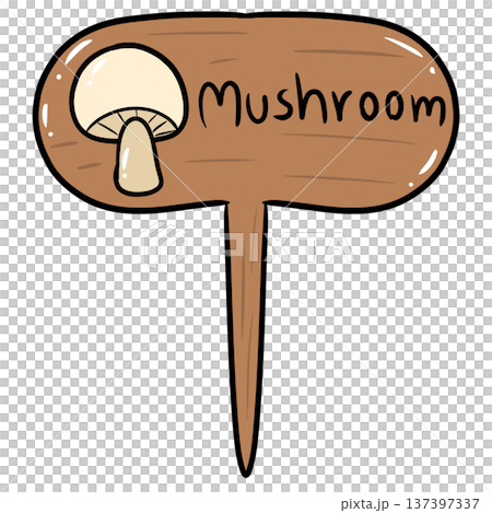 Mushroom Wooden Garden Plant Marker Cartoon Illustration 137397337