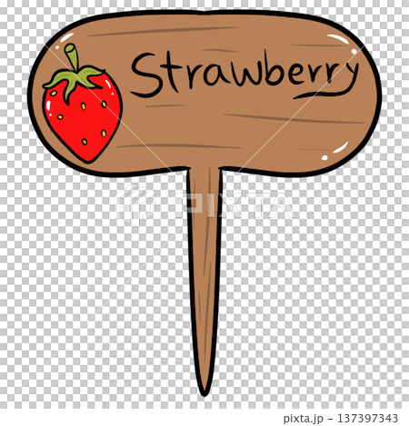 Strawberry Wooden Garden Plant Marker Cartoon Illustration 137397343