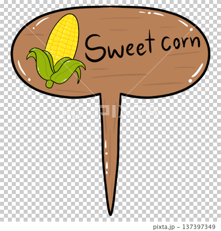 Sweet Corn Wooden Garden Plant Marker Cartoon Illustration 137397349