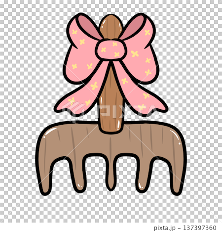Cute Garden Rake with Pink Bow Clipart 137397360