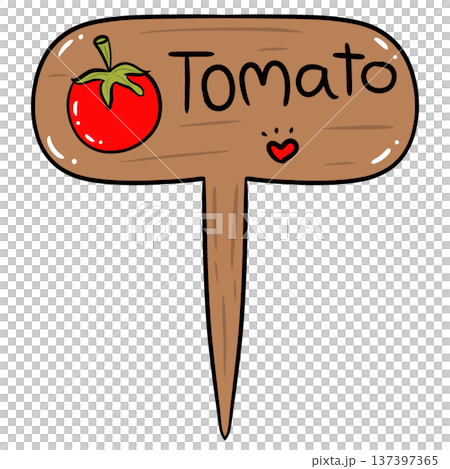 Tomato Wooden Garden Plant Marker Cartoon Illustration Tomato Wooden Garden Plant Marker Cartoon Illustration 137397365