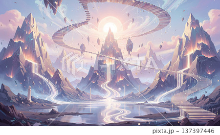 Majestic Crystal Mountain Fantasy World Majestic Crystal Mountain Fantasy World 137397446