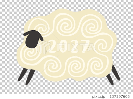 2027年年賀状に使えるぐるぐる模様のかわいい羊のベクターイラスト 137397606