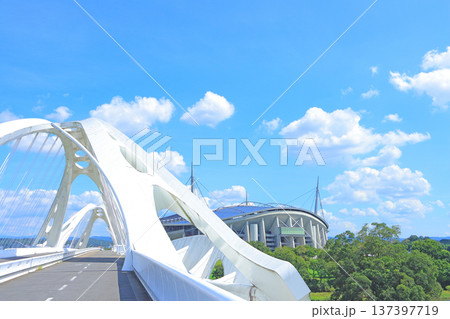 愛知県豊田市、豊田大橋と豊田スタジアムの風景 137397719