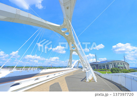 愛知県豊田市、豊田大橋と豊田スタジアムの風景 愛知県豊田市、豊田大橋と豊田スタジアムの風景 137397720
