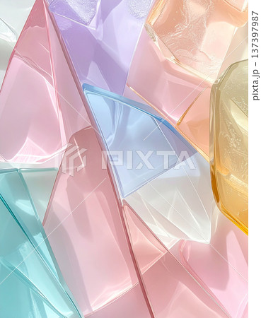 光が溶け合う柔らかな調和、パステルカラーの優美なモザイク柄のガラスアート 137397987