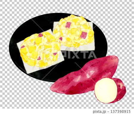Oni Manju and sweet potato set - hand-drawn watercolor illustration Oni Manju and sweet potato set - hand-drawn watercolor illustration 137398915