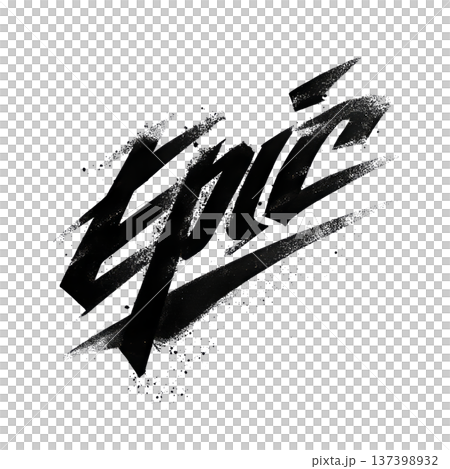 Black graffiti style script word Epic with bold splatter strokes on white background, concept of creativity and expression Black graffiti style script word Epic with bold splatter strokes on white background, concept of creativity and expression 137398932