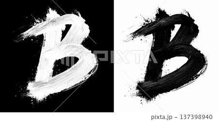 Brushstroke letter B in bold grunge style on split isolated black and white background, symbolizing contrast and creativity Brushstroke letter B in bold grunge style on split isolated black and white background, symbolizing contrast and creativity 137398940