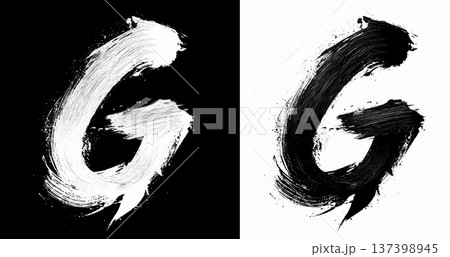 Brushstroke letter G in bold grunge style on split isolated black and white background, symbolizing contrast and creativity Brushstroke letter G in bold grunge style on split isolated black and white background, symbolizing contrast and creativity 137398945