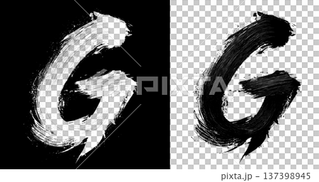 Brushstroke letter G in bold grunge style on split isolated black and white background, symbolizing contrast and creativity Brushstroke letter G in bold grunge style on split isolated black and white background, symbolizing contrast and creativity 137398945