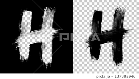 Brushstroke letter H in bold grunge style on split isolated black and white background, symbolizing contrast and creativity Brushstroke letter H in bold grunge style on split isolated black and white background, symbolizing contrast and creativity 137398946