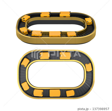 Set of Airport luggage conveyor belt or baggage claim area with suitcases on white. 137398957